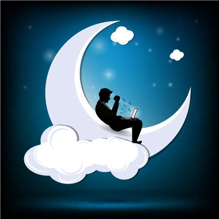 businessman checking money business online on the moonのイラスト素材