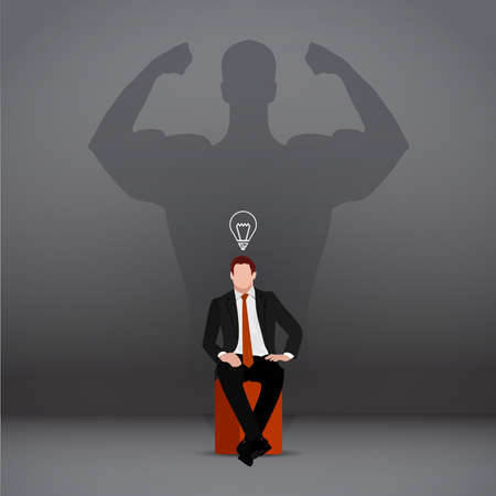 Leadership isometric flat concept.businessman with shadows on the wall. Shadow of leader looks like a shadow of strong. The business advantageのイラスト素材