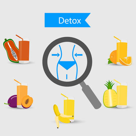 illustration of fruit forming slim lady with magnifying glassのイラスト素材