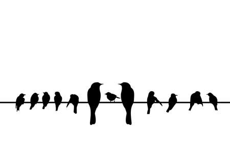 silhouettes of the birds sitting on electric wireのイラスト素材