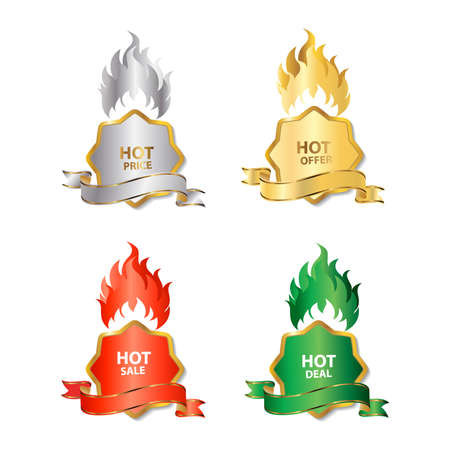 Gold design medal, label, badge, certificate. Symbol best sale, price, quality, guarantee or success, achievement. Golden ribbon award decoration Vector illustrationのイラスト素材