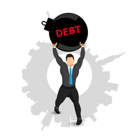 Businessman holding the heavy burden of debtのイラスト素材