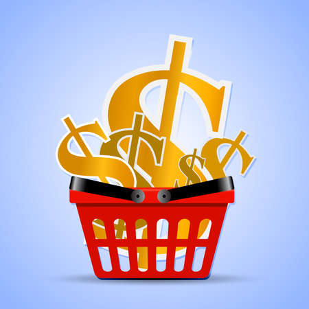Dollar in shopping basket colorful set concept vectorのイラスト素材