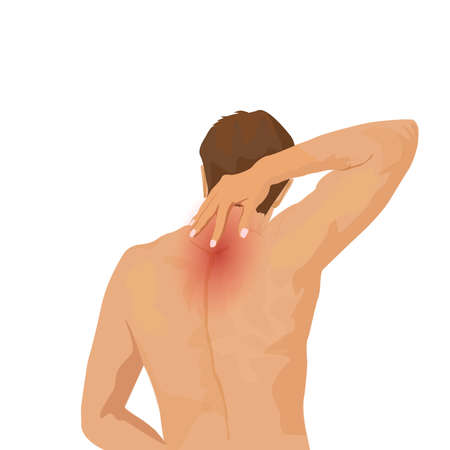 Muscular man with back neck ache .のイラスト素材