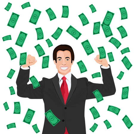 Cartoon illustration of businessman with the falling notesのイラスト素材