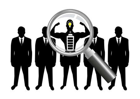 Searching for the best candidate with a magnifying glass - hiring for a job concept - Flat styleのイラスト素材