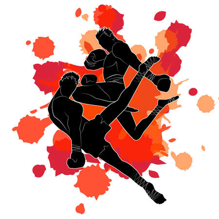 Muay Thai, Thai Boxing, designed using grunge brush on splash blood background graphicのイラスト素材