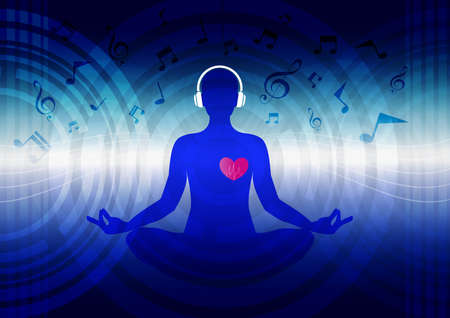 people listening music blue abstract sound backgroundのイラスト素材