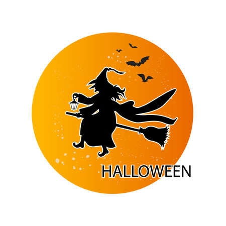 a wicked witch at halloween on broomstickのイラスト素材