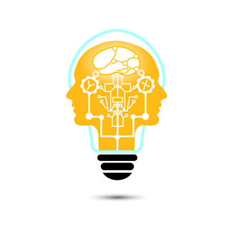 Human head / light bulb with mechanical parts inside. vectorのイラスト素材