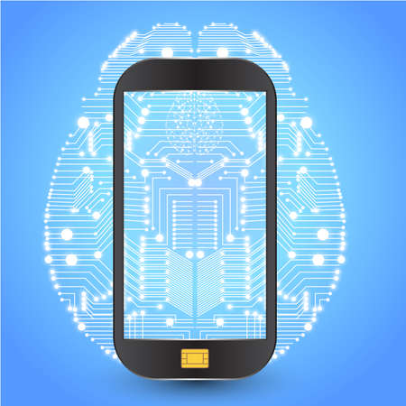 Mobile Phones Vector Illustration with brain.のイラスト素材