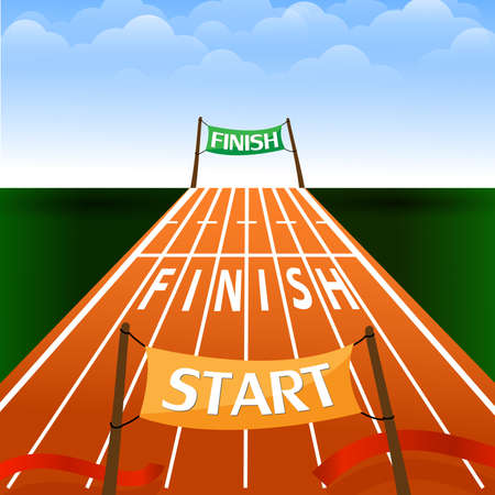 Start of a running track with number and line for success. Vector illustration.のイラスト素材