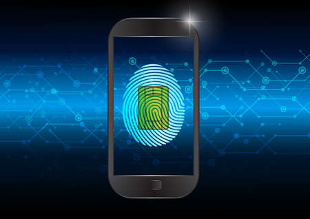 Fingerprint on smartphone electric blue background.のイラスト素材