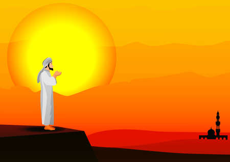 man praying on sunset backgroundのイラスト素材