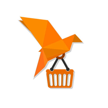 Paper orange bird holding basketのイラスト素材