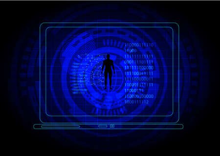 Blue binary code casual man background. Technology computing and cyberspace concept.のイラスト素材