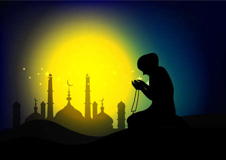 woman praying  on sunset backgroundのイラスト素材