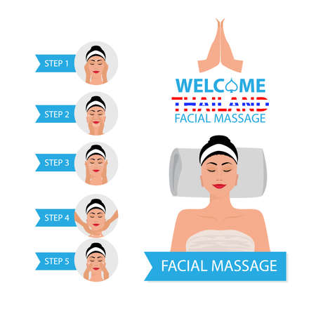 Beautiful, young and healthy women on white background mat in spa salon having face massage.のイラスト素材