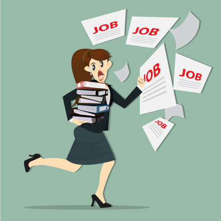 woman walking jobs with Paperwork in office.のイラスト素材