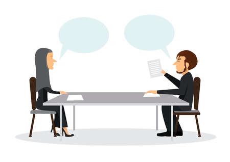 Two business talking conference meeting room. Business management teamwork meeting and consult. Vector illustration.のイラスト素材