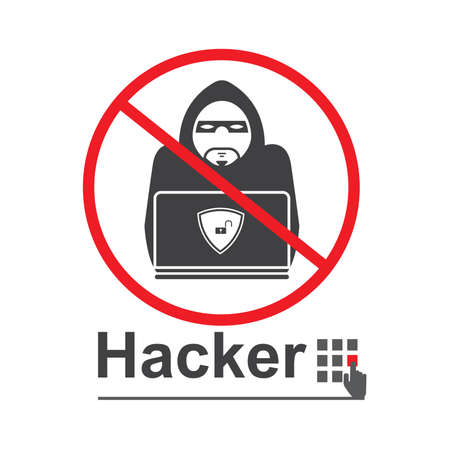 Stop hacker forbidden signal icon on white background. illustration security concept.のイラスト素材