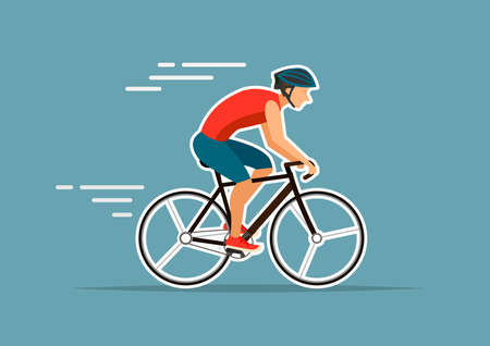 man riding on bike,vector illustrations on blue backgroundのイラスト素材