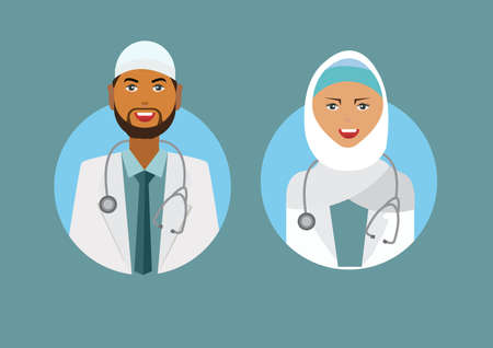 Muslim Doctor and Nurse illustration icon. Medical conceptのイラスト素材
