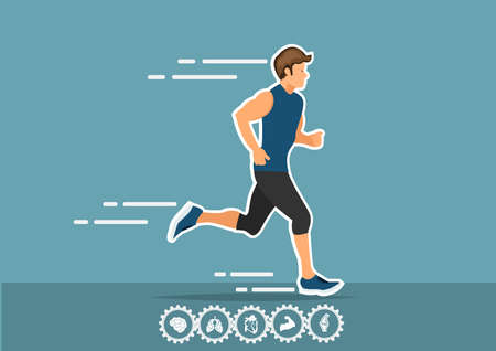 running and icon infographics concept in flat styleのイラスト素材