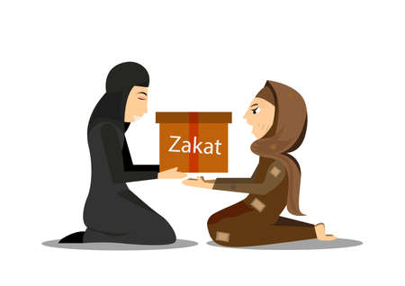 Muslim woman happy Giving Donation to a Poor Homeless old woman concept of islamic vectorのイラスト素材