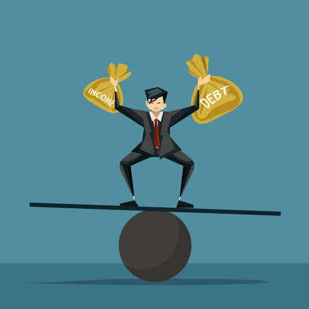businessman holding bag income and debt on weighing for compare conceptのイラスト素材