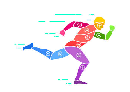 running and icon infographics health concept in flat style
