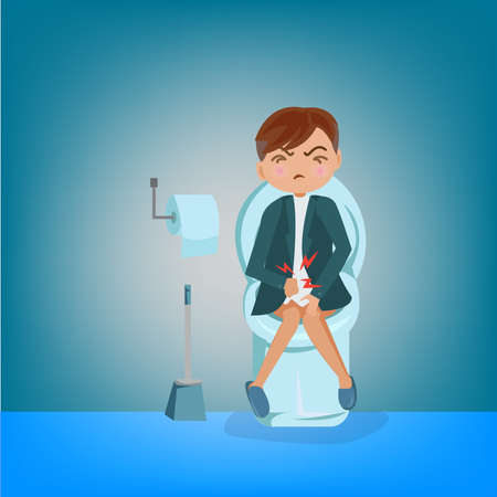 businessman constipation symptom and poop in intestine.illustratorのイラスト素材