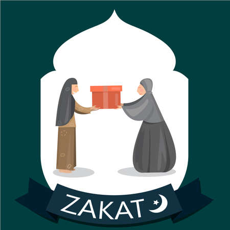 Muslim woman happy Giving Donation to a Poor Homeless  woman concept of islamicのイラスト素材