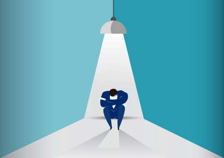 businessman sit sad under Light bulb,fail business conceptのイラスト素材