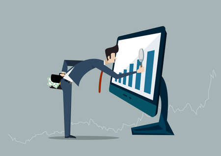 Businessman looking for investment opportunity standing on growth graph. Profit Stock Market. on laptop computerのイラスト素材