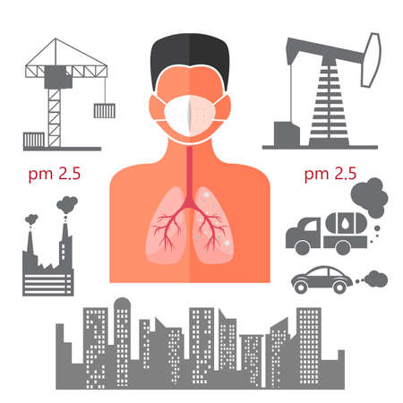 humand body danger for lung effect from pm 2.5 info icons illustrator.のイラスト素材