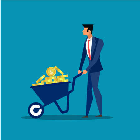 Businessman pushing wheelbarrow in profit business concept.illustratorのイラスト素材