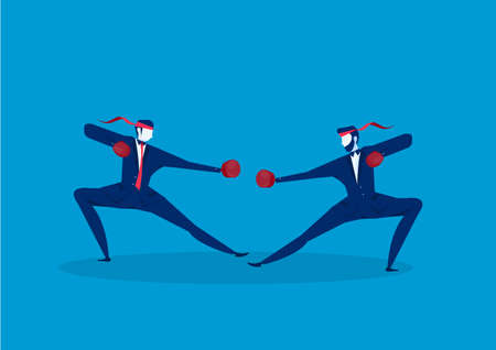Business man boxing fighting business design.on blue background.