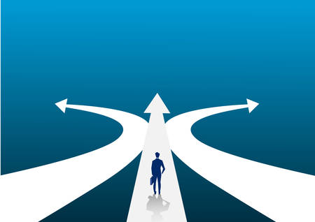 New way concept. Beginning journey adventures and opportunities. Businessman on road outdoor. illustrationのイラスト素材