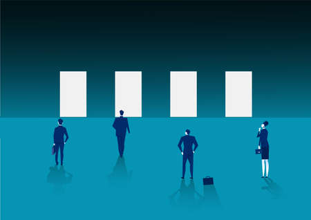 Businessman walks forward going to bright light representing success in future concept