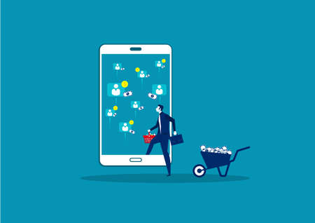 business profit online sale on laptop mobile vector on blue backgroundのイラスト素材