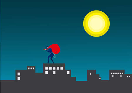 business man steal asset on city midnight background vector illustratorのイラスト素材