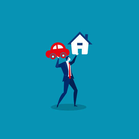 businessman holding loan house and car. vectorのイラスト素材