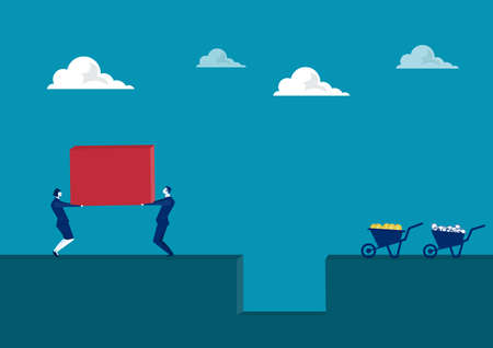 Businessmen holding a red box to be able to cross the new mountainのイラスト素材