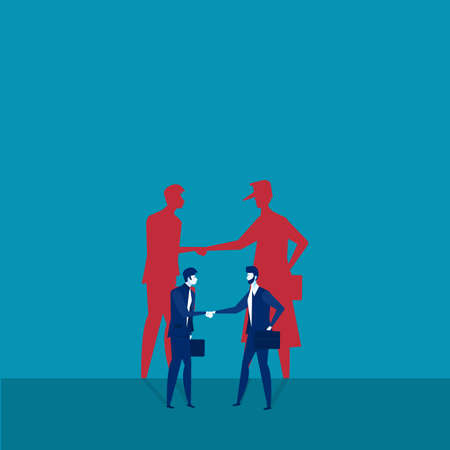 Two businessmen shaking hands with shadow crimes invest concept vector illustratorのイラスト素材