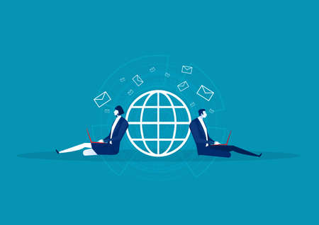 business sitting for send email on network world wide. communicate in social networks. Concept of communication on Internet.のイラスト素材
