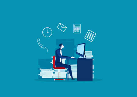Busy time of businessman in hard working. A lot of work.vectorのイラスト素材