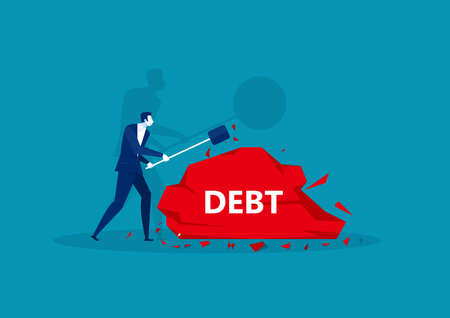 businessman with steel hammer and debt on stone concept.のイラスト素材