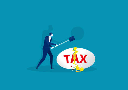 businessman with steel hammer and tax on white egg concept.のイラスト素材