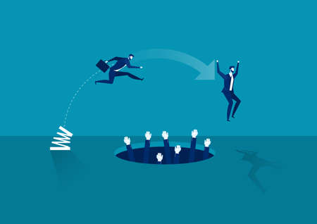 businessman high-jumps over pit . Business and competitions. Personal growth. Overcome difficulties....